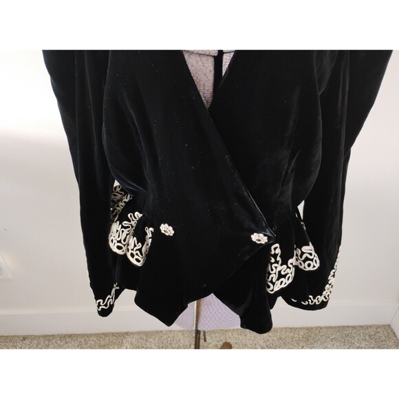 Julie Duroche Jacket Black Velvet Embellished Shoulder Pads 80s Glam 12/14 - Picture 3 of 11
